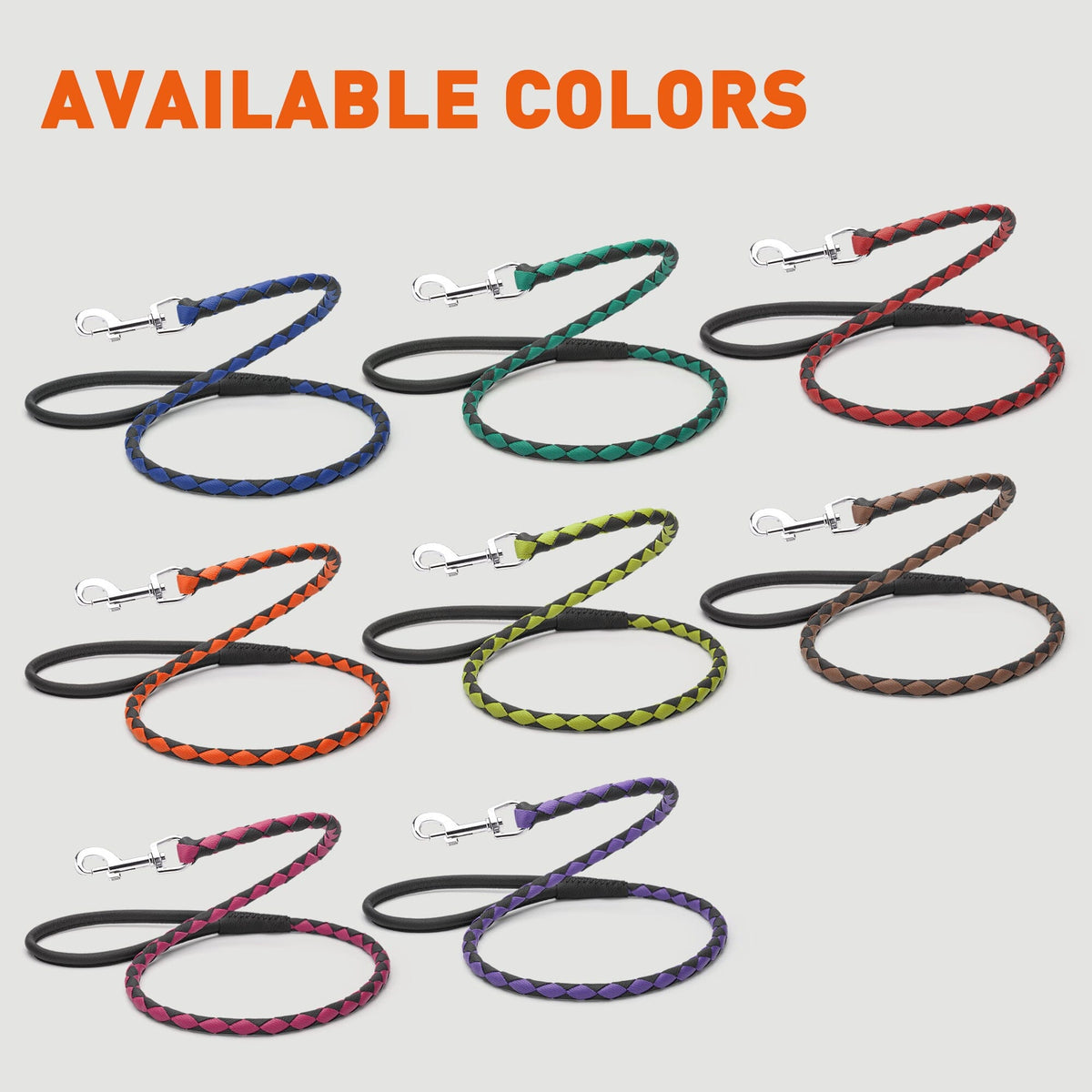 Dogline Soft Leather Dual-Color Braided Round Dog Lead