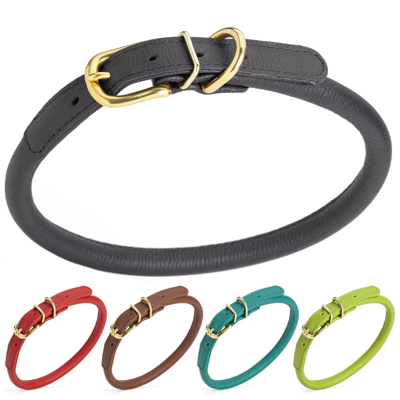 Dogline Soft Rolled Leather Dog Collar with Brass Hardware