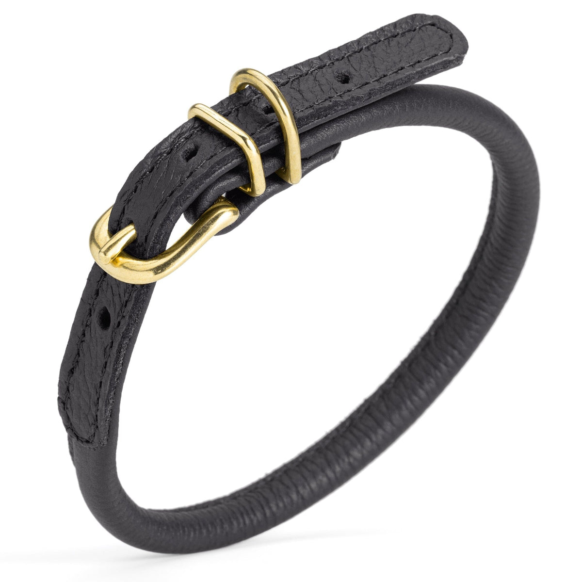 Dogline Soft Rolled Leather Dog Collar with Brass Hardware