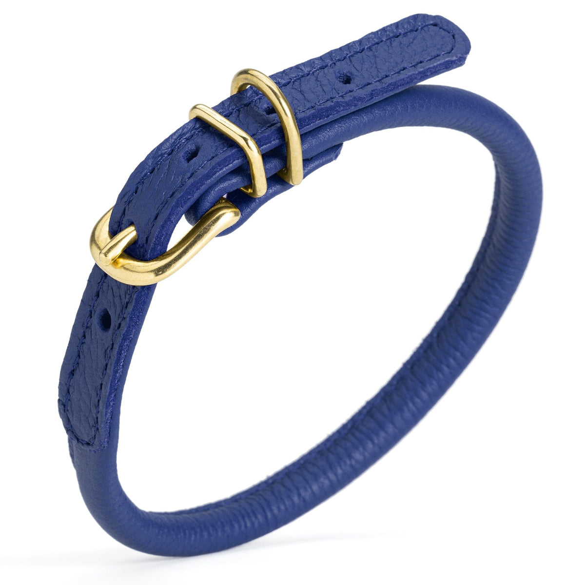 Dogline Soft Rolled Leather Dog Collar with Brass Hardware
