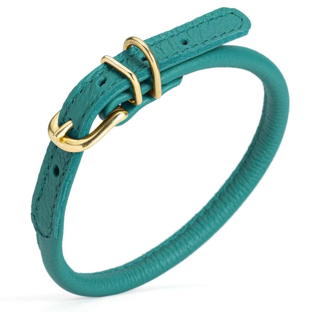 Dogline Soft Rolled Leather Dog Collar with Brass Hardware