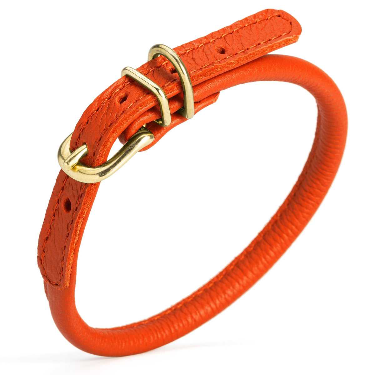 Dogline Soft Rolled Leather Dog Collar with Brass Hardware