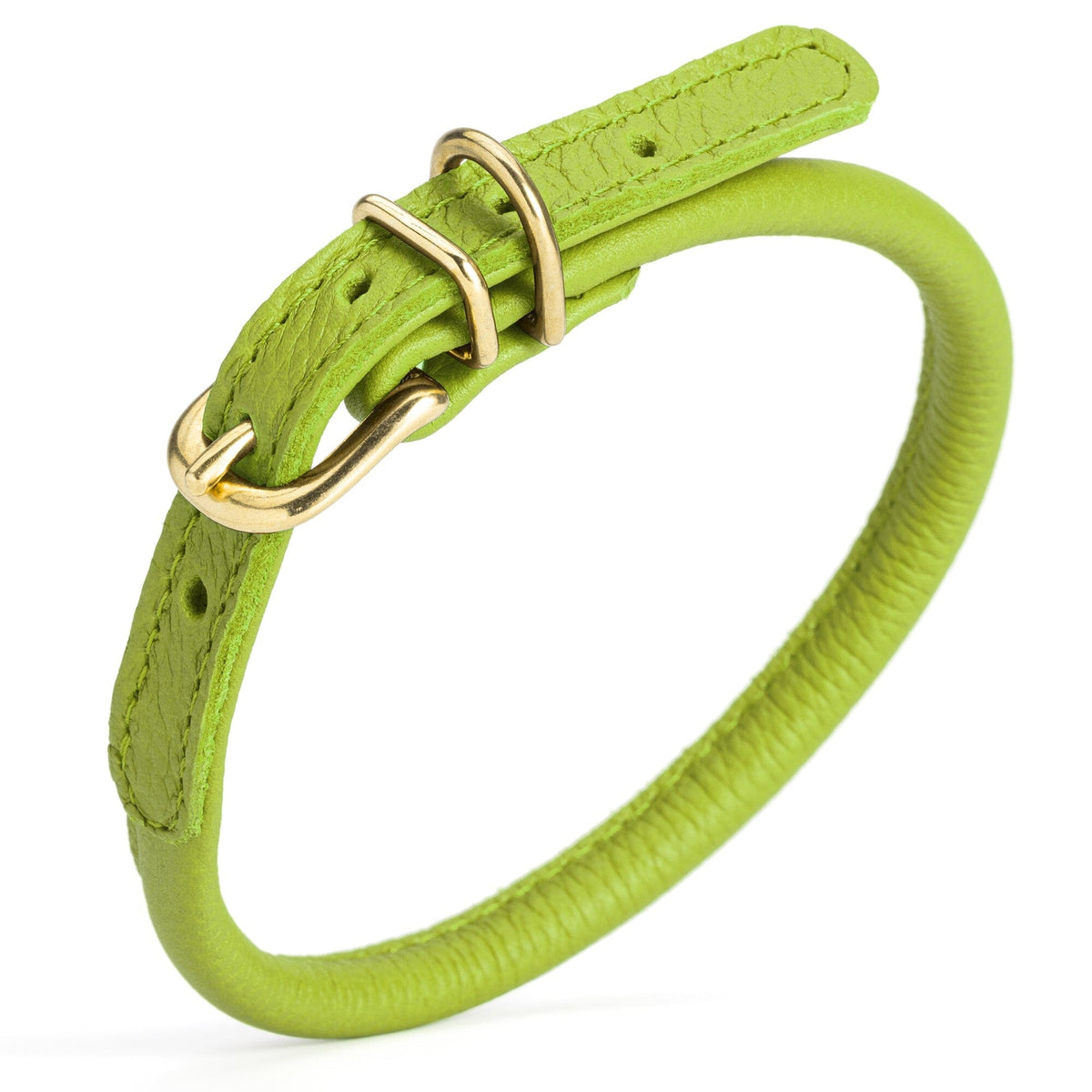 Dogline Soft Rolled Leather Dog Collar with Brass Hardware