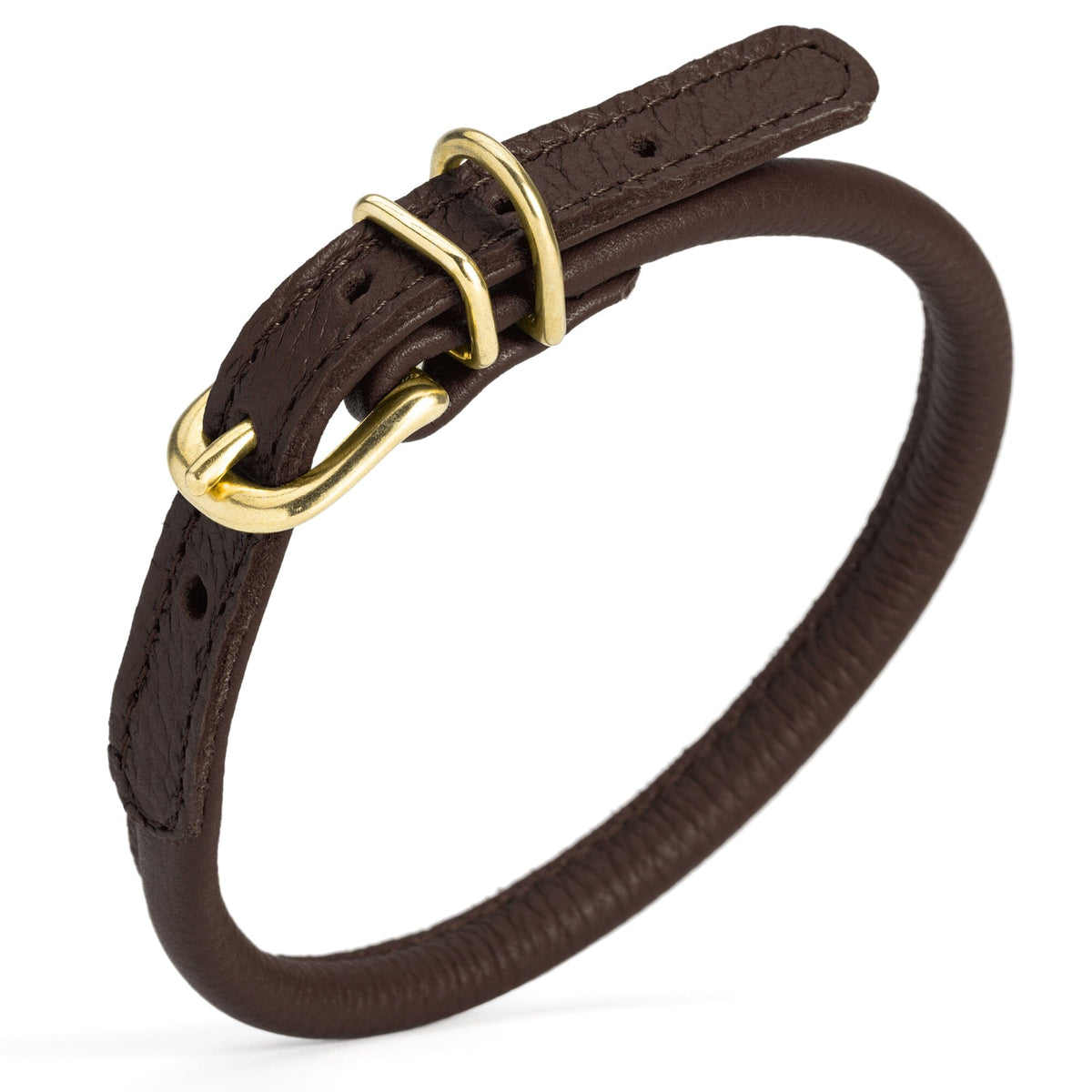 Dogline Soft Rolled Leather Dog Collar with Brass Hardware