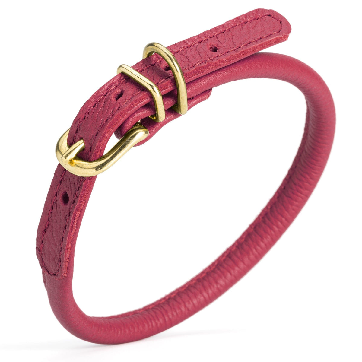 Dogline Soft Rolled Leather Dog Collar with Brass Hardware