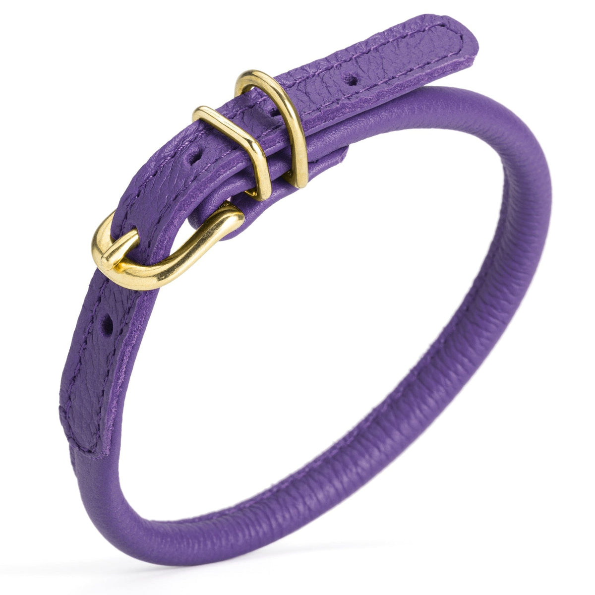 Dogline Soft Rolled Leather Dog Collar with Brass Hardware