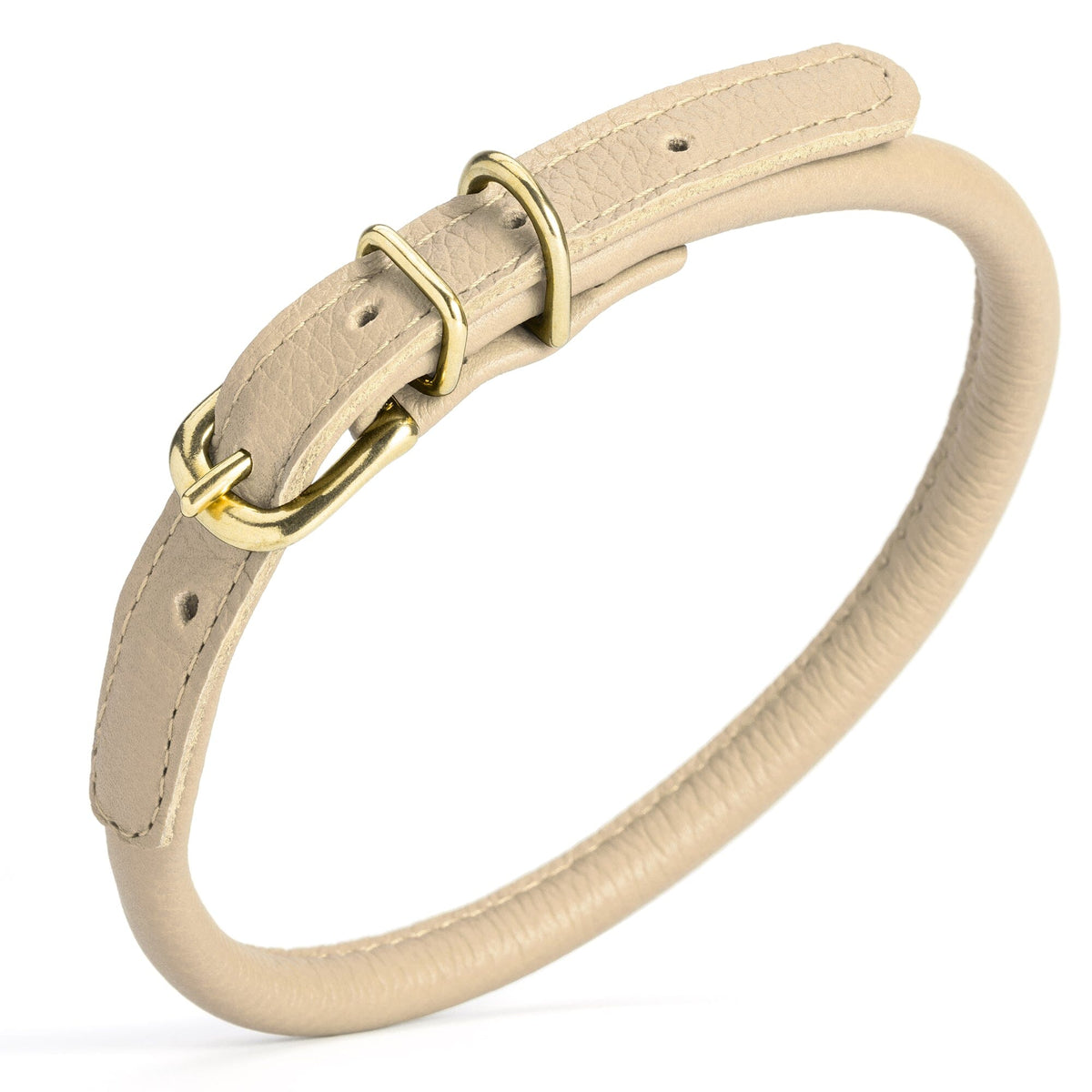 Dogline Soft Rolled Leather Dog Collar with Brass Hardware