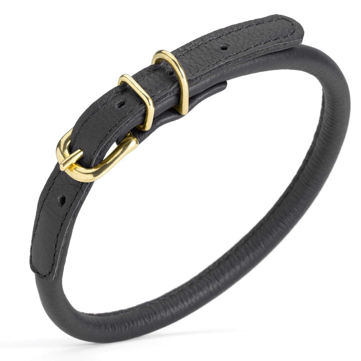 Dogline Soft Rolled Leather Dog Collar with Brass Hardware
