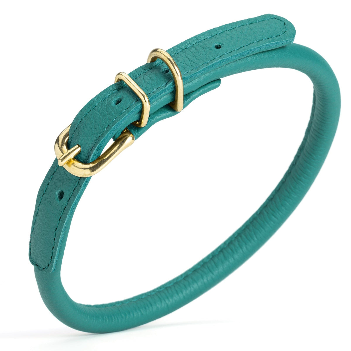 Dogline Soft Rolled Leather Dog Collar with Brass Hardware