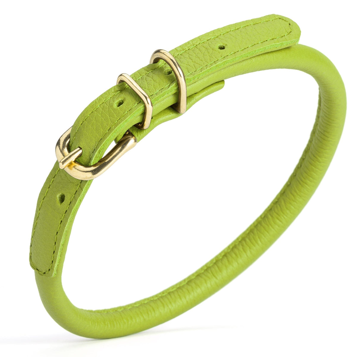 Dogline Soft Rolled Leather Dog Collar with Brass Hardware