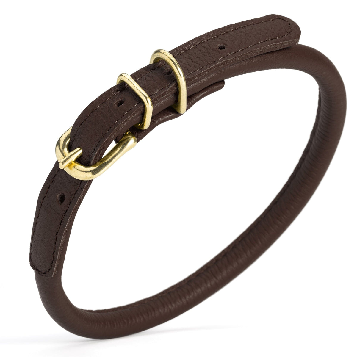 Dogline Soft Rolled Leather Dog Collar with Brass Hardware