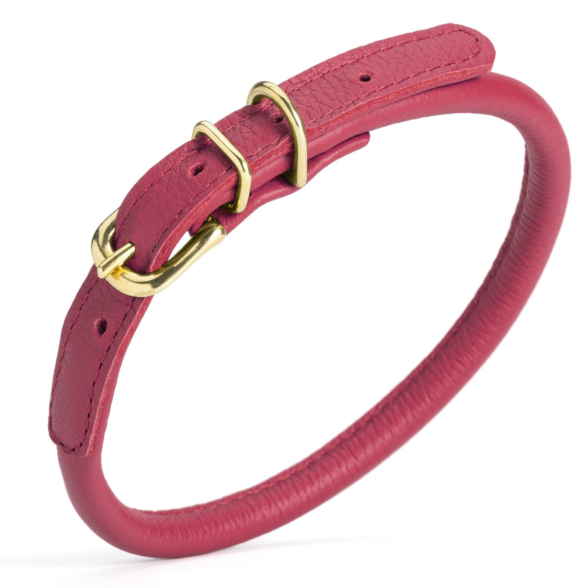 Dogline Soft Rolled Leather Dog Collar with Brass Hardware