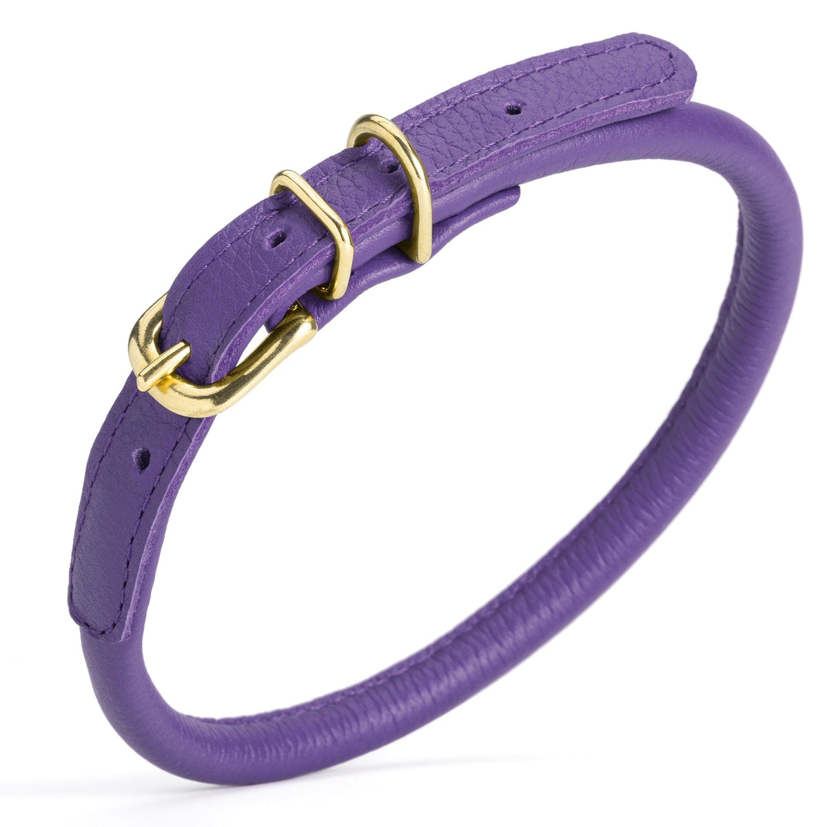 Dogline Soft Rolled Leather Dog Collar with Brass Hardware