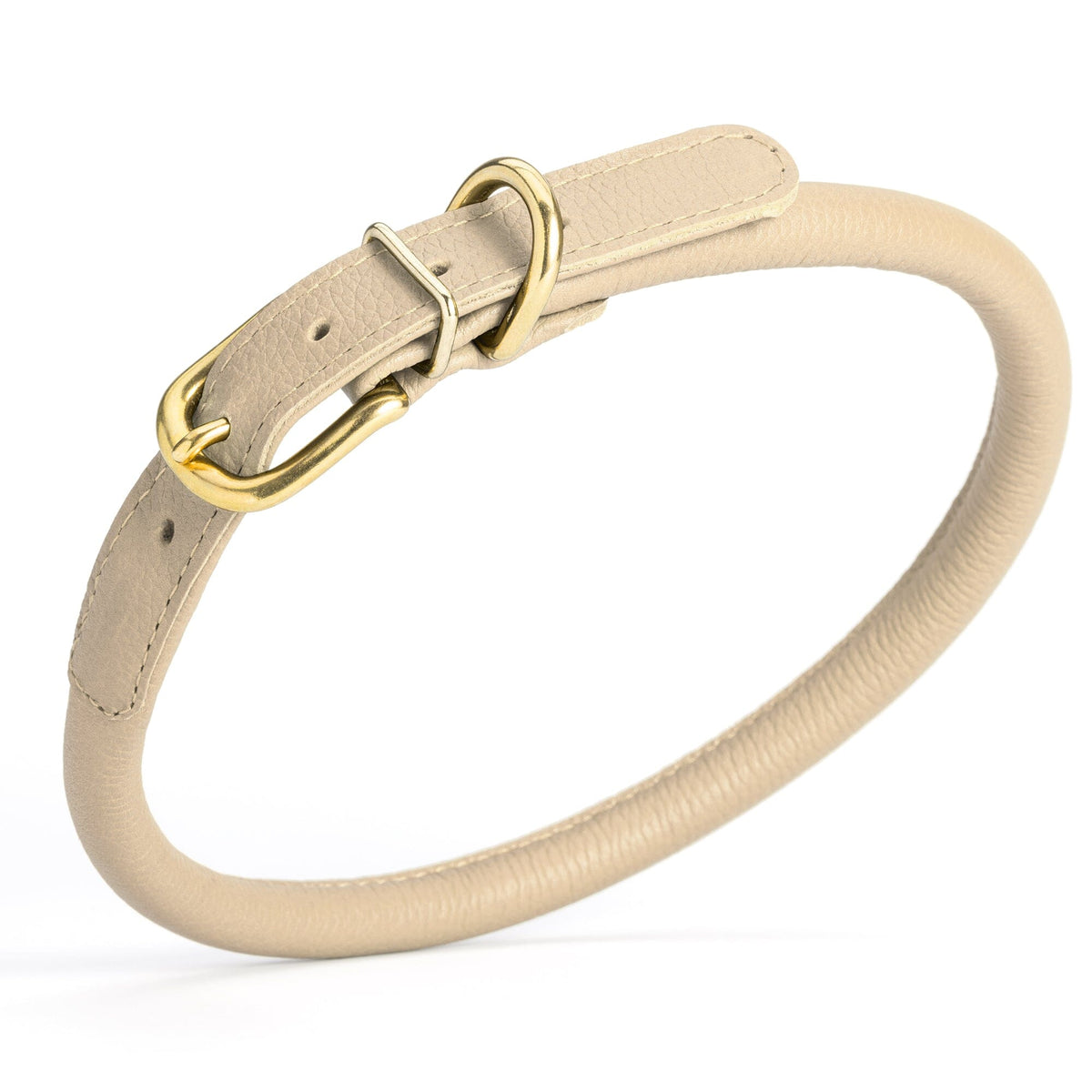 Dogline Soft Rolled Leather Dog Collar with Brass Hardware