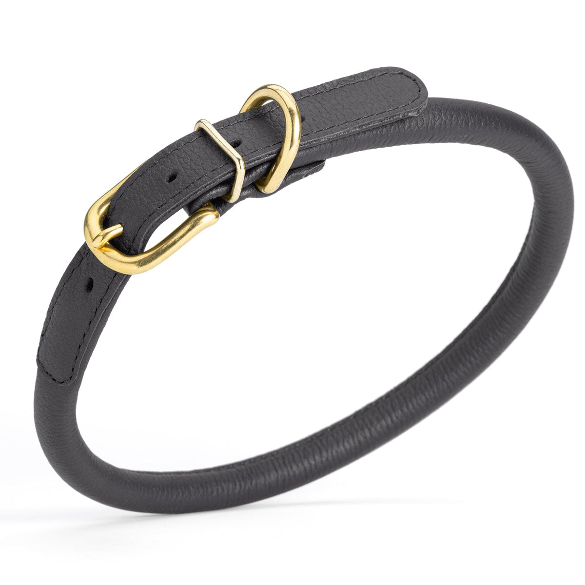 Dogline Soft Rolled Leather Dog Collar with Brass Hardware