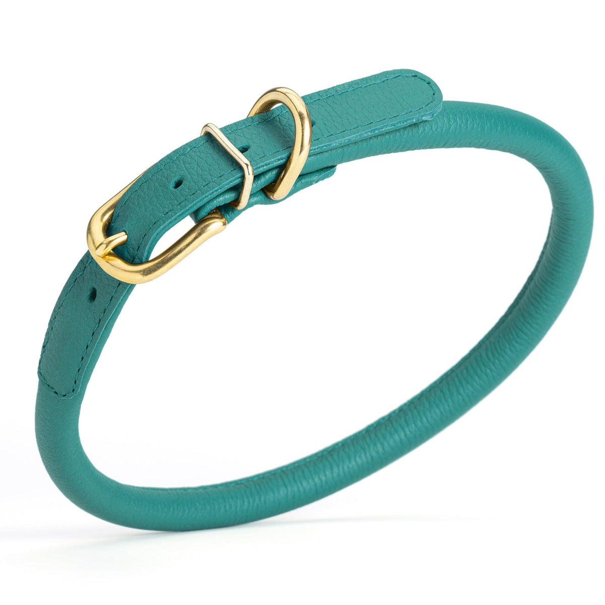 Dogline Soft Rolled Leather Dog Collar with Brass Hardware