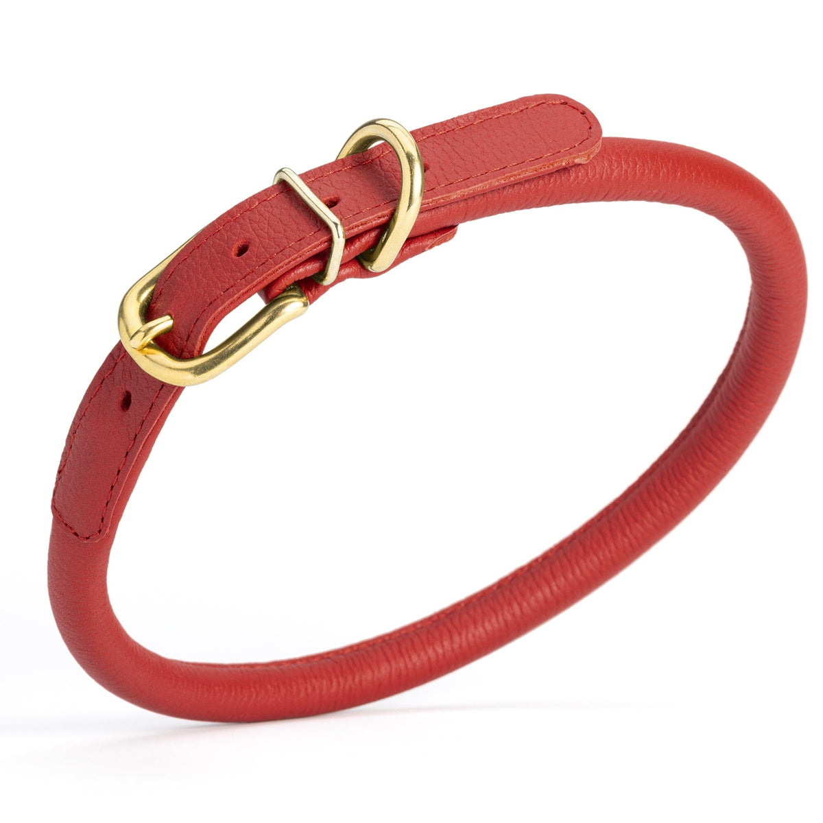 Dogline Soft Rolled Leather Dog Collar with Brass Hardware