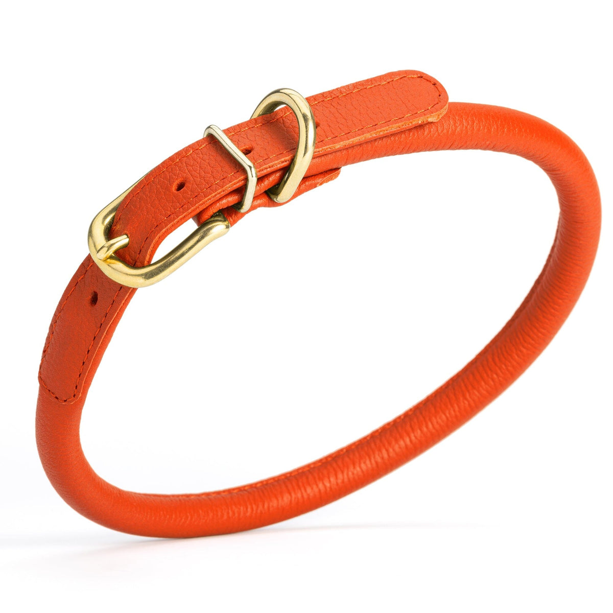 Dogline Soft Rolled Leather Dog Collar with Brass Hardware