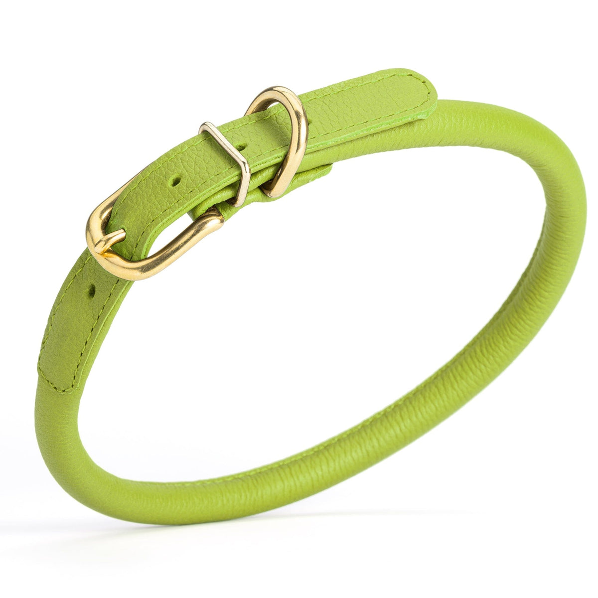 Dogline Soft Rolled Leather Dog Collar with Brass Hardware