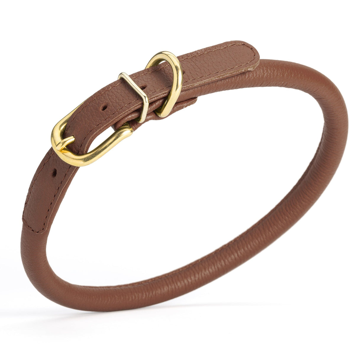 Dogline Soft Rolled Leather Dog Collar with Brass Hardware