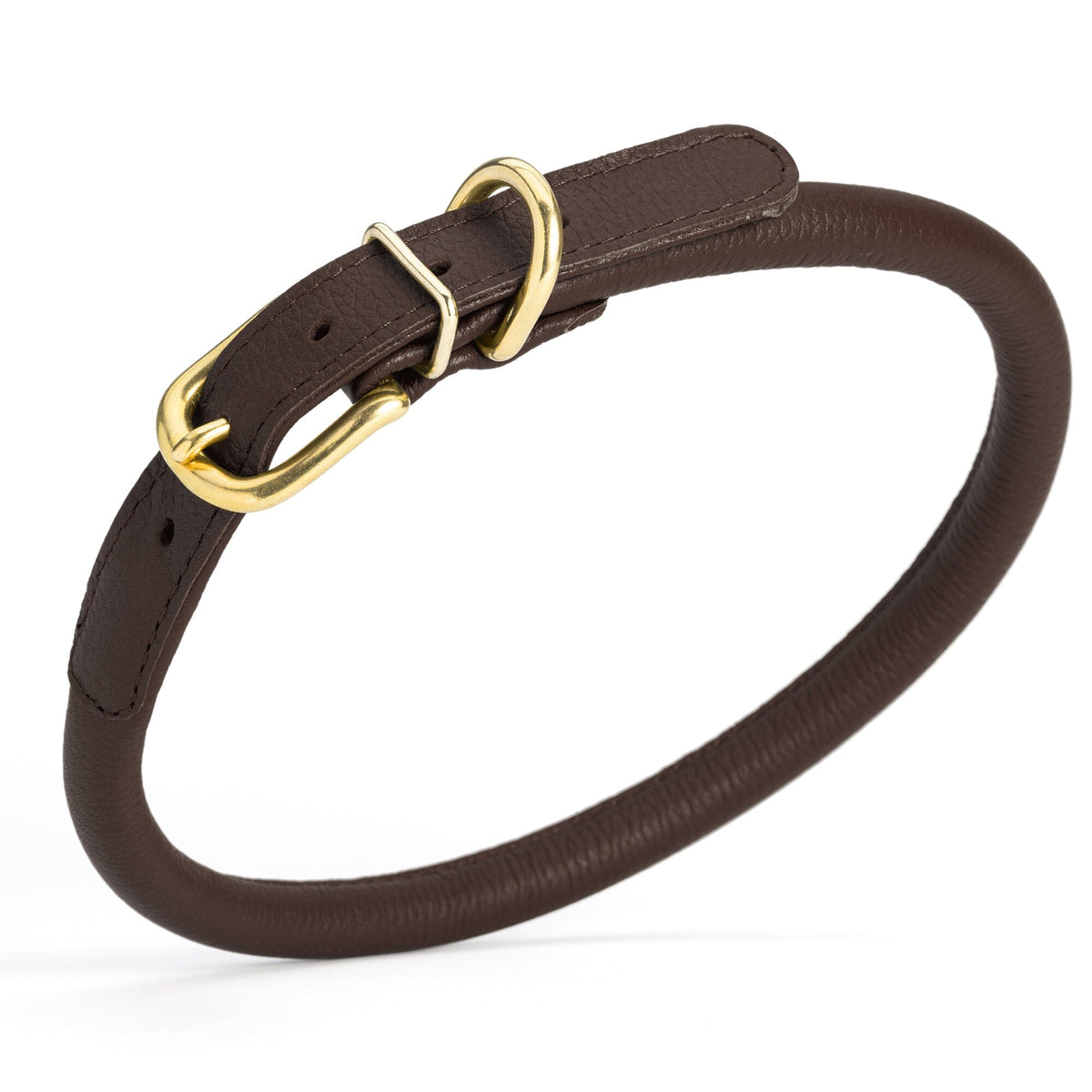 Dogline Soft Rolled Leather Dog Collar with Brass Hardware