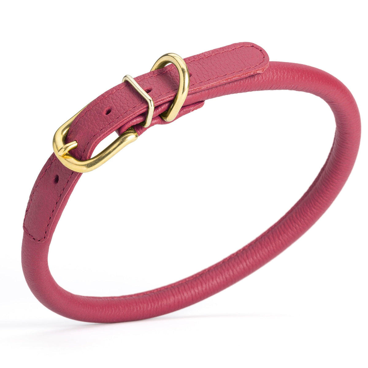 Dogline Soft Rolled Leather Dog Collar with Brass Hardware