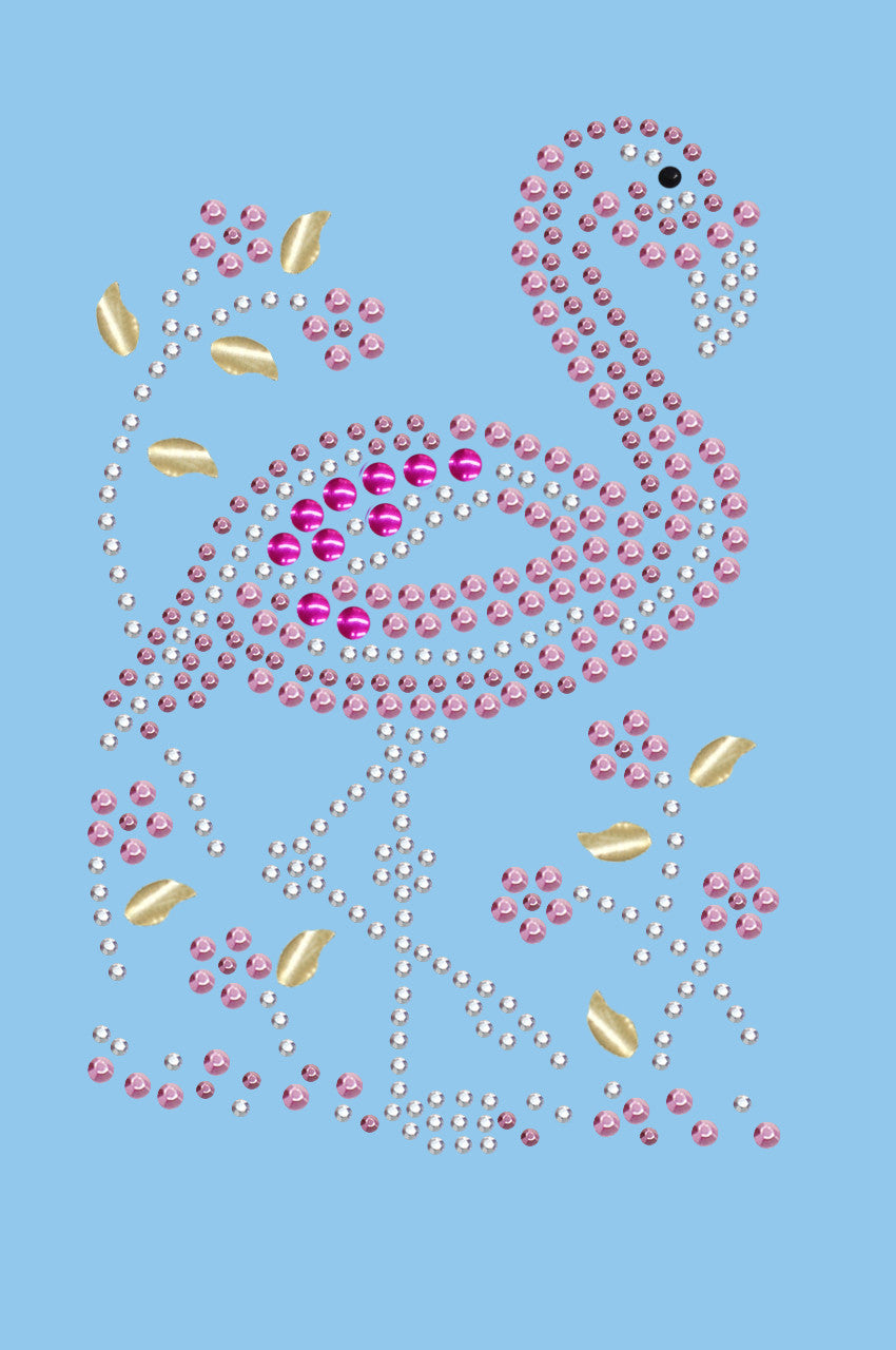 Pink Flamingo with Nailhead Flowers - Womens T-shirt