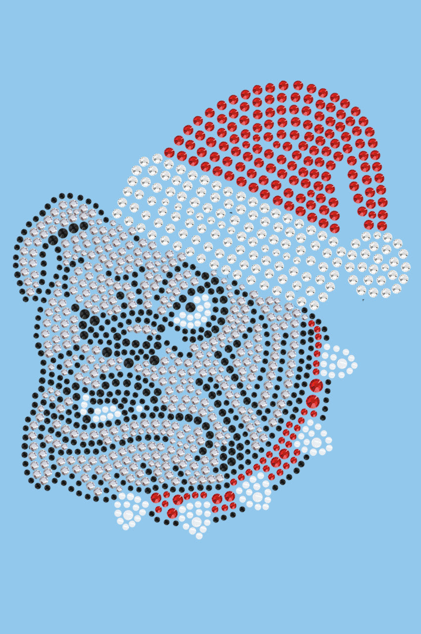 Bulldog Face (White) with Santa Hat - Womens T-shirt