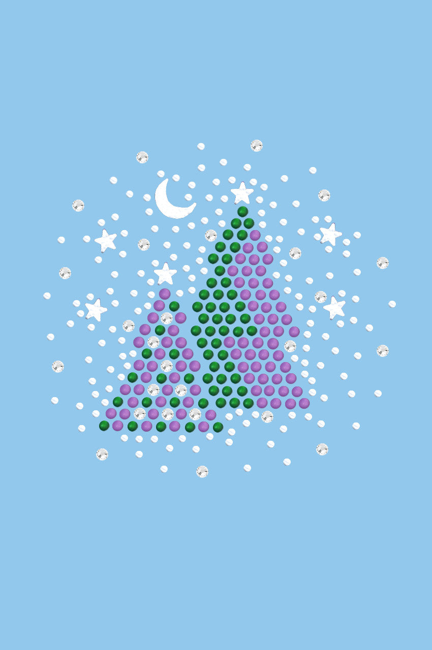 Purple & Green Christmas Trees with Austrian crystal Snowflakes - Womens T-shirt