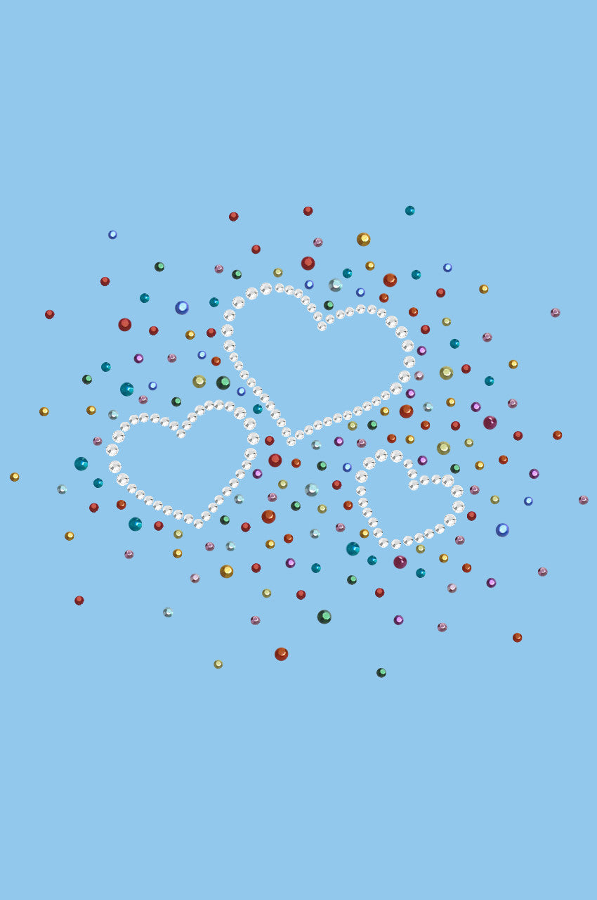 Three Hearts with Multicolored Studs - Womens T-shirt