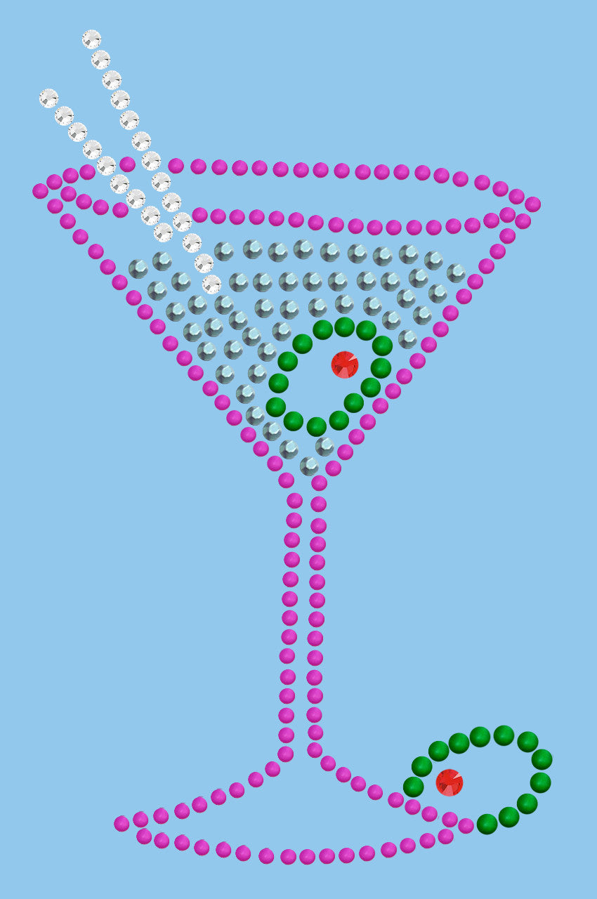 Martini (Fuchsia with Blue Rhinestones) - Womens T-shirt