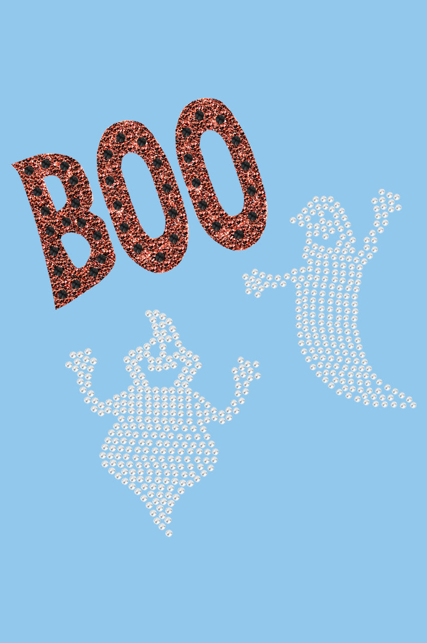 Orange Glitter Boo with Rhinestone Ghost - Womens T-shirt