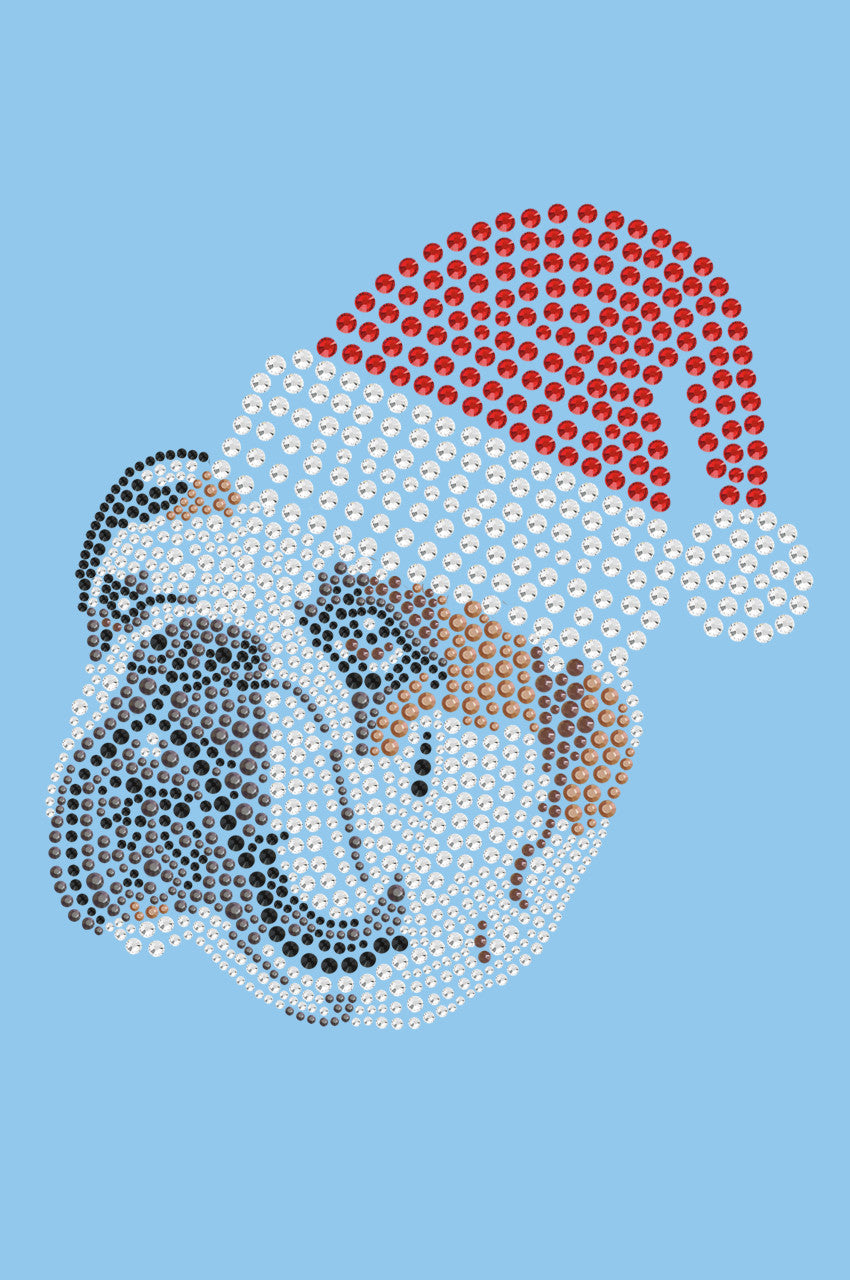 Bulldog Face (Brown) with Santa Hat - Womens T-shirt