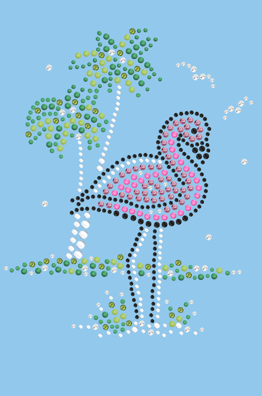 Pink Flamingo with Palm Trees - Womens T-shirt