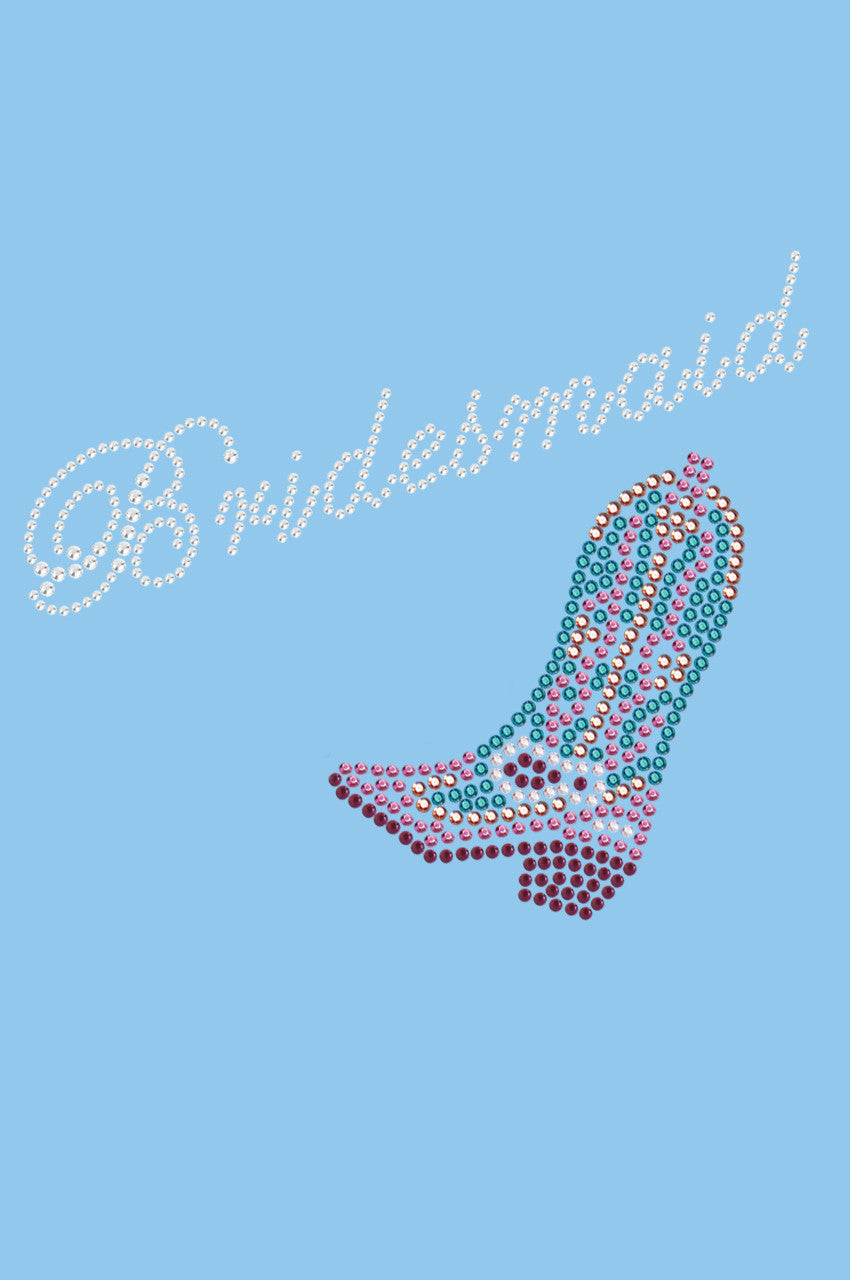 Bridesmaid with Pink/Turquoise Cowboy Boot- Womens T-shirt