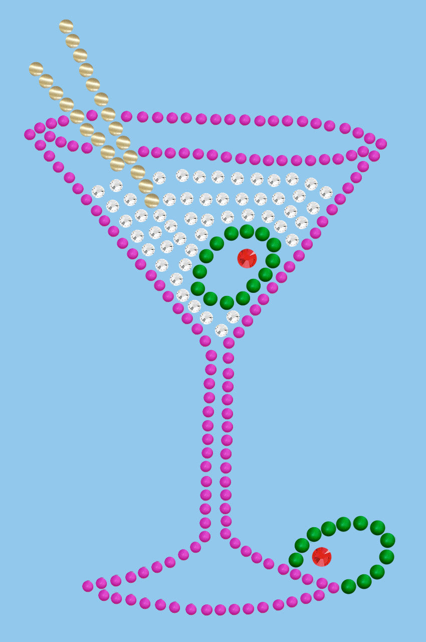 Martini (Fuchsia with Clear Rhinestones) - Womens T-shirt