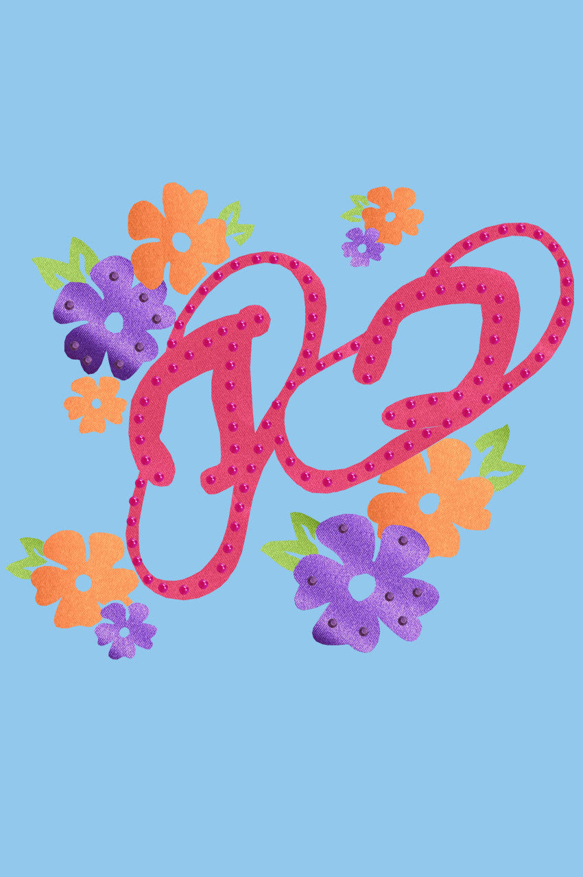 Satin Flip Flops with Flowers - Womens T-shirt
