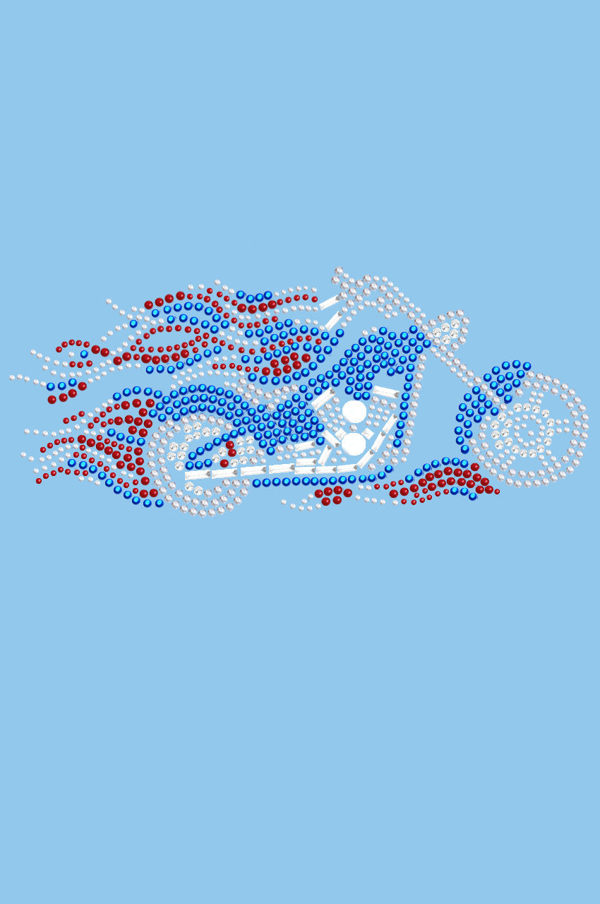 Motorcycle - Large Red, White, & Blue with Flames - Womens T-shirt