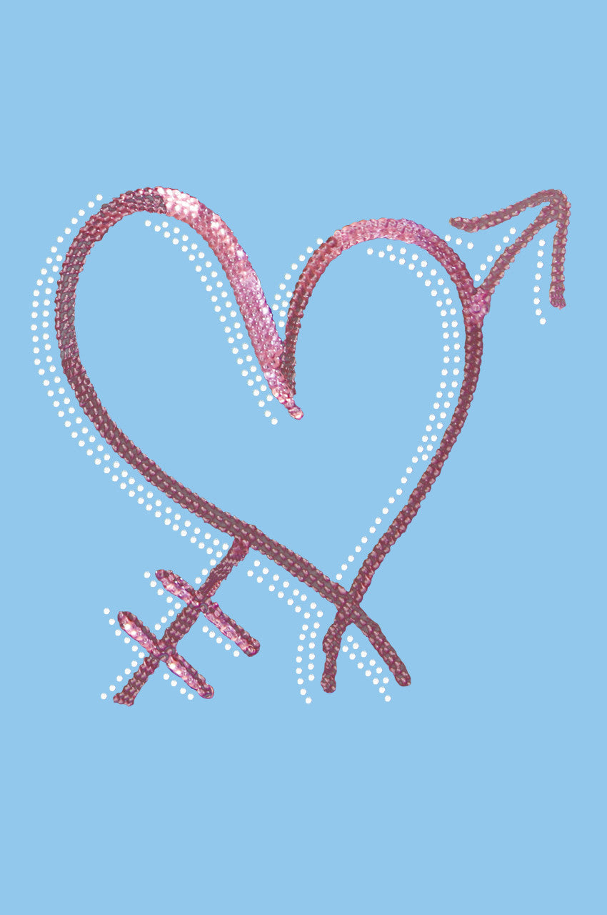Pink Sequin Heart with Arrow - Womens T-shirt