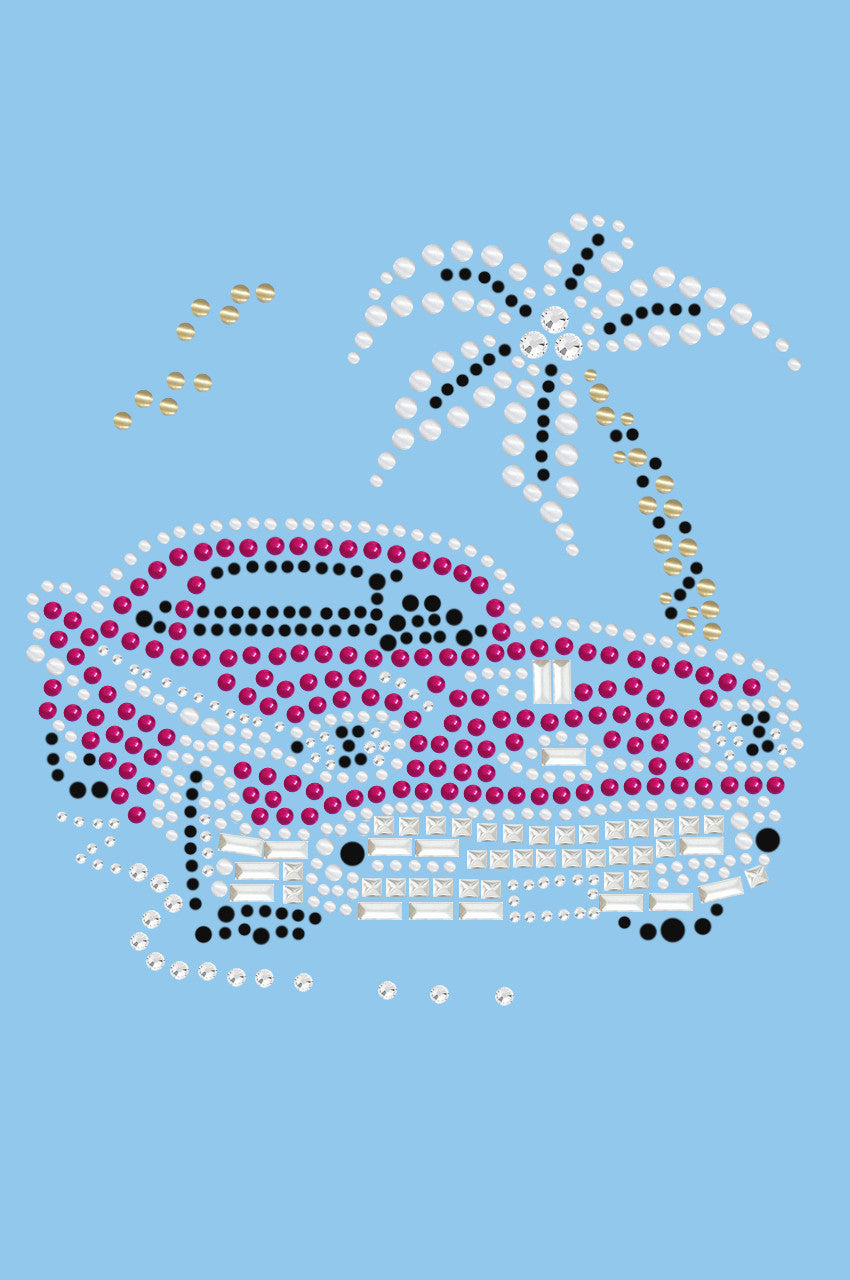 Car with Palm Tree (Pink) - Womens T-shirt