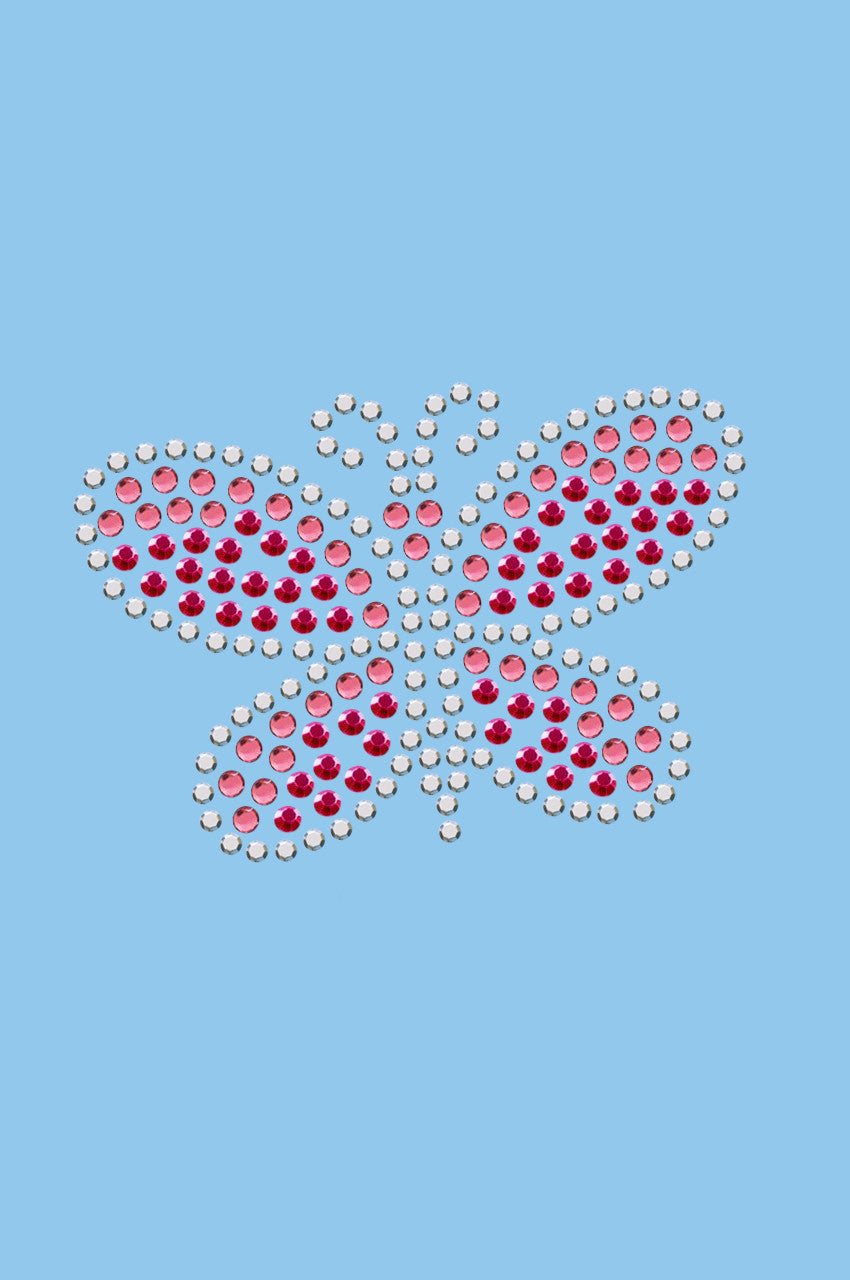 Pink Austrian crystal Rhinestone & Rhinestud Butterfly - Womens T-shirt