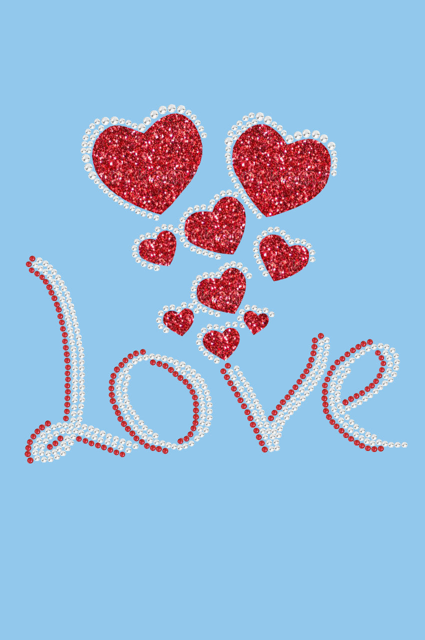Love with Red Glitter Hearts - Womens Tee