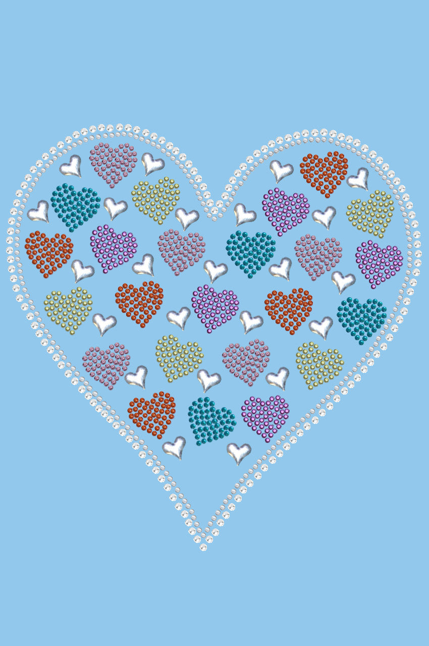 Heart with Multicolor Rhinestud Hearts - Womens T-shirt