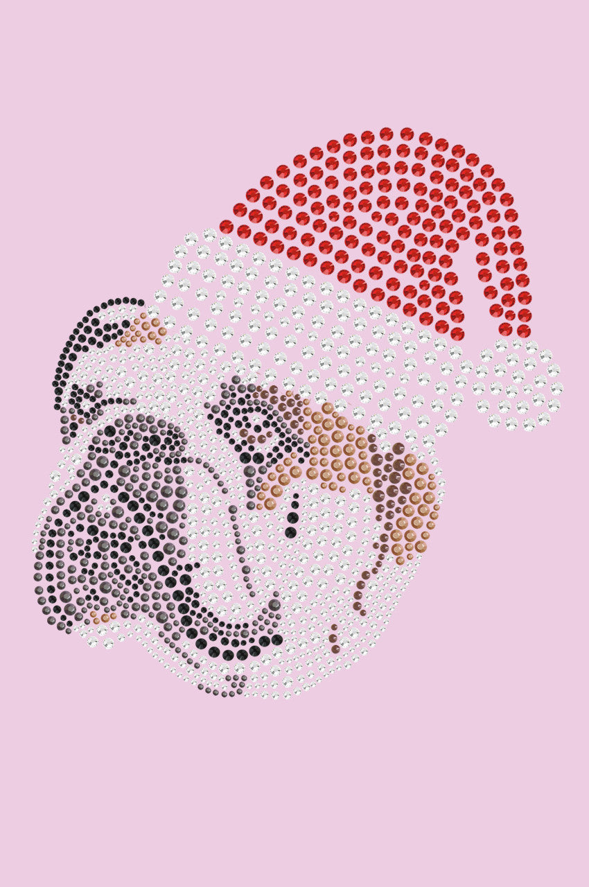 Bulldog Face (Brown) with Santa Hat - Womens T-shirt