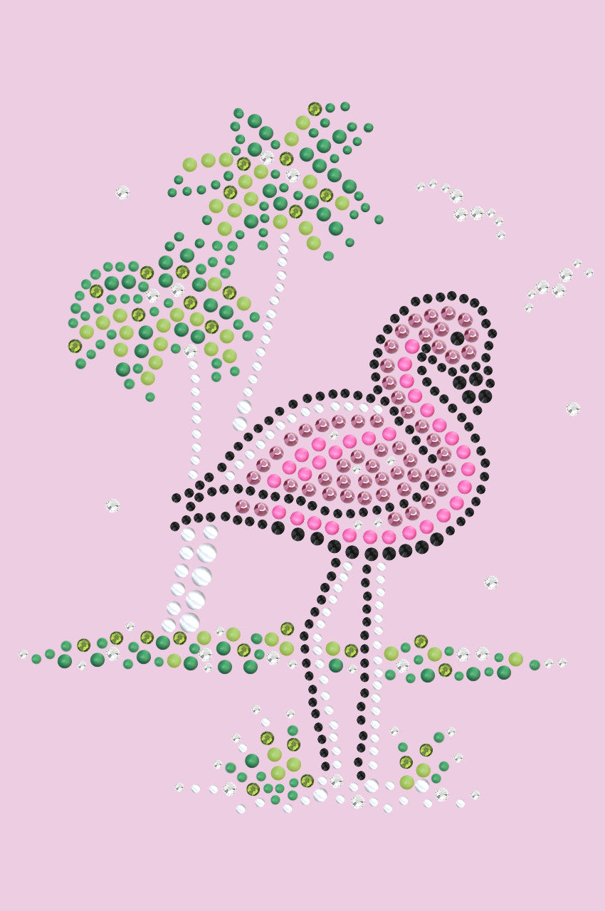 Pink Flamingo with Palm Trees - Womens T-shirt