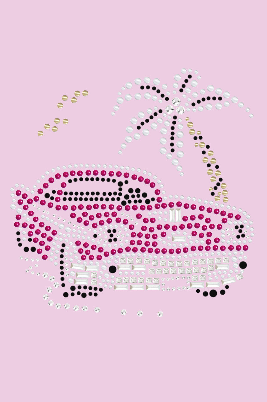 Car with Palm Tree (Pink) - Womens T-shirt