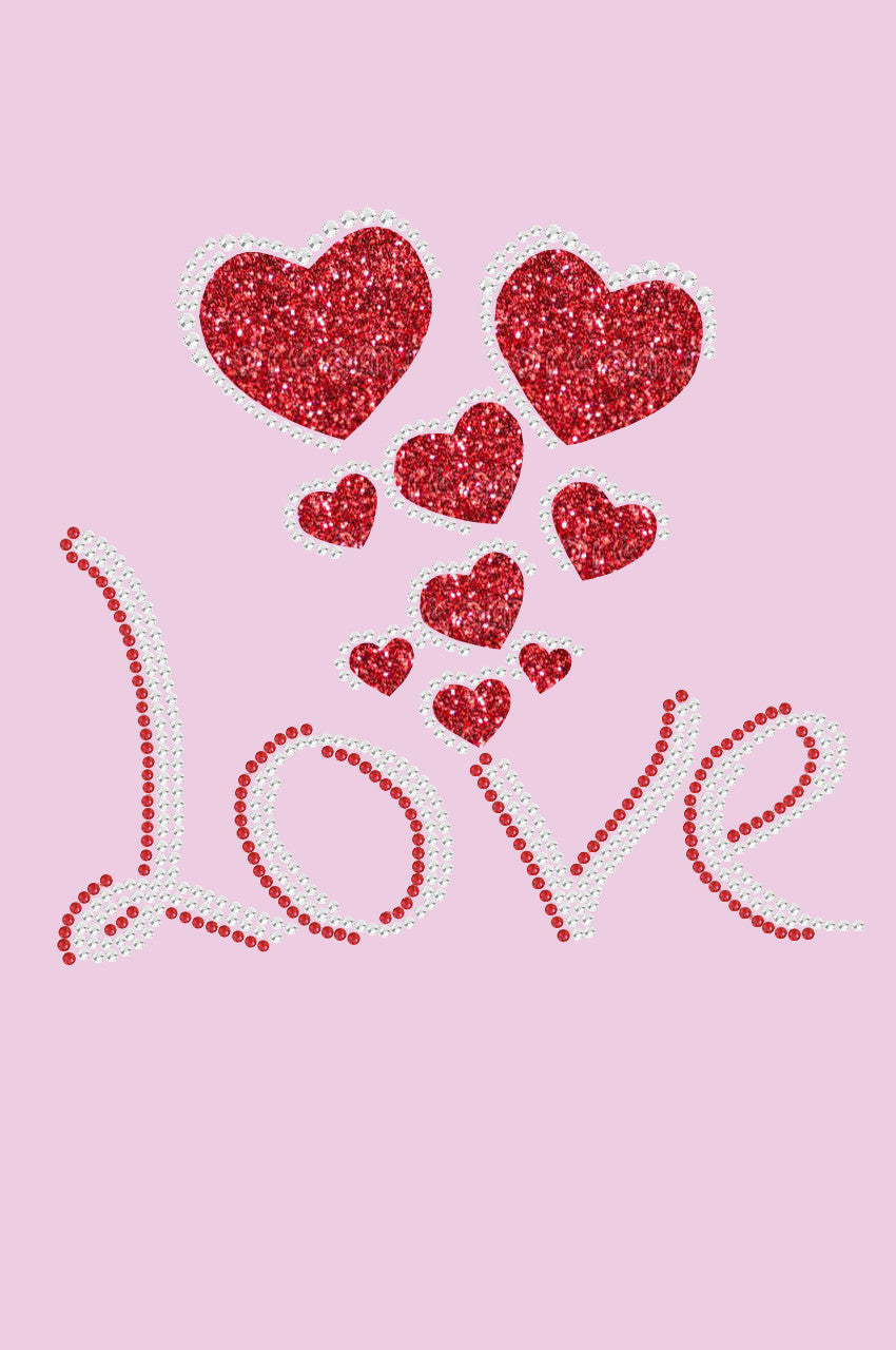 Love with Red Glitter Hearts - Womens Tee