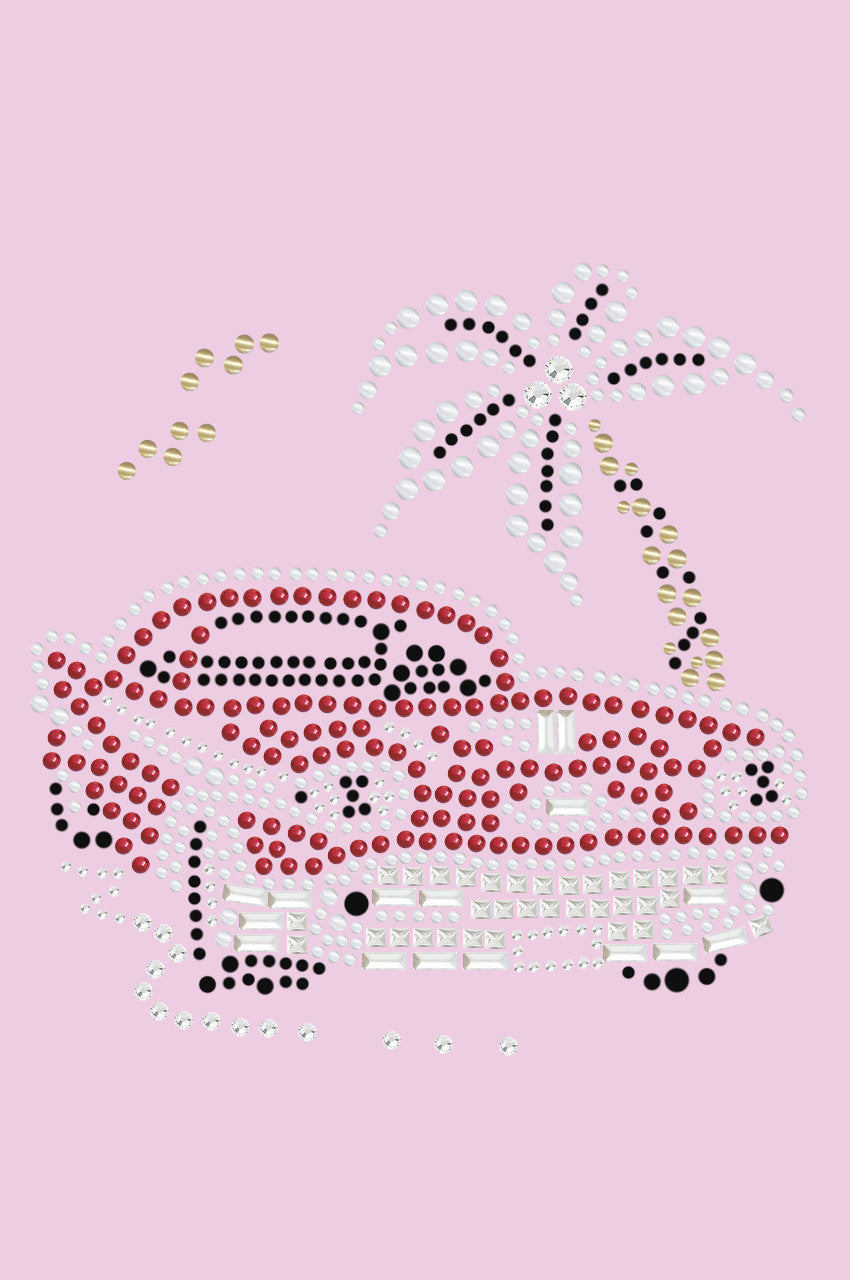 Car with Palm Tree (Red) - Womens T-shirt