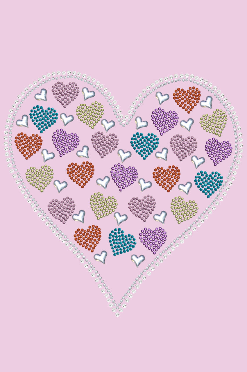 Heart with Multicolor Rhinestud Hearts - Womens T-shirt