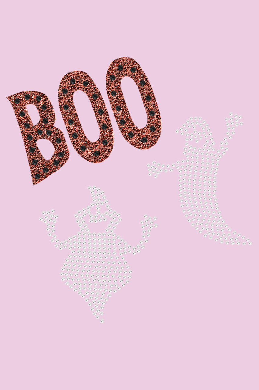 Orange Glitter Boo with Rhinestone Ghost - Womens T-shirt